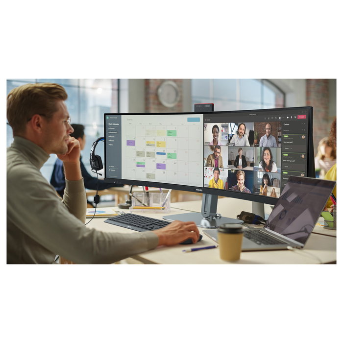 Philips 49B2U5900CH Monitor Super UltraWide 49" Curvo 32:9 Dual QHD 5120x1440 75Hz HDR400 USB-C 100W Altavoces Webcam