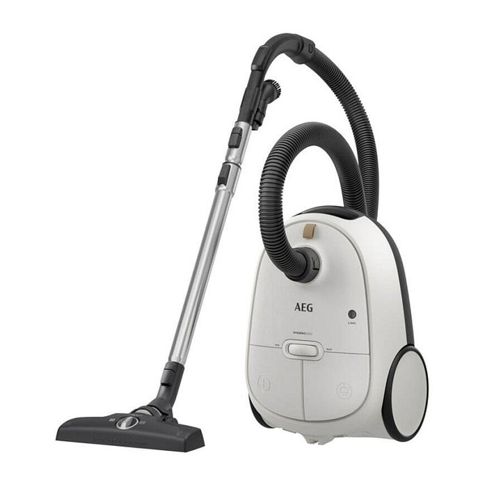 AEG AB61H65W Aspiradora Cilíndrica con Bolsa, 850 W, Filtro Allergy Plus HEPA, Radio 12m, Capacidad 3.5 L, Color Blanco