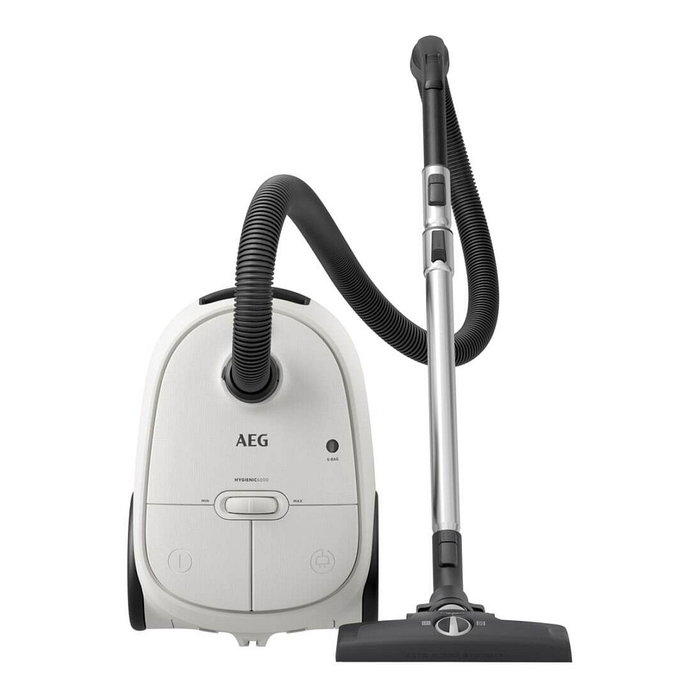 AEG AB61H65W Aspiradora Cilíndrica con Bolsa, 850 W, Filtro Allergy Plus HEPA, Radio 12m, Capacidad 3.5 L, Color Blanco
