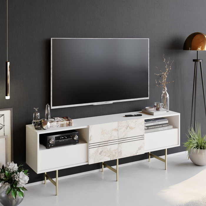Hanah Home Soporte TV Blanco - Moderno y Glamuroso, 180x64.7x37.1 cm