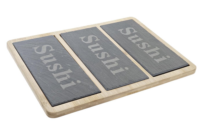 DKD Home Decor Sushi Set 7 piezas Bambú y Pizarra 25x19x3 Natural/Negro