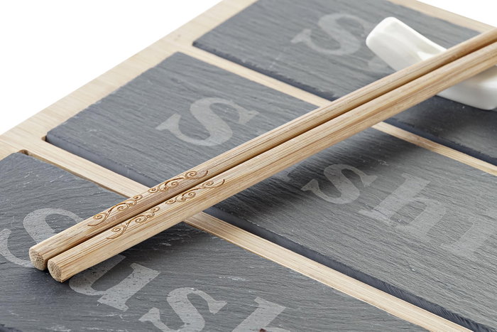 DKD Home Decor Sushi Set 7 piezas Bambú y Pizarra 25x19x3 Natural/Negro