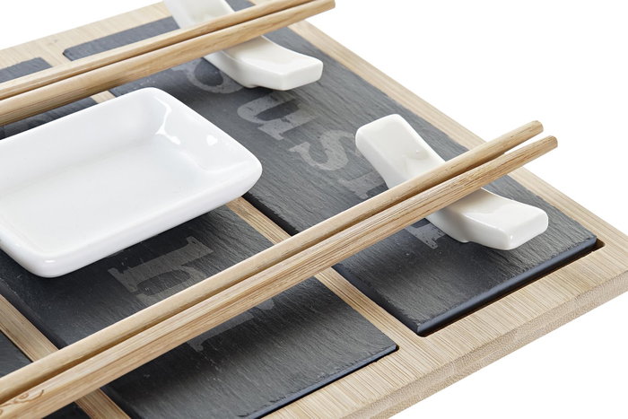 DKD Home Decor Sushi Set 7 piezas Bambú y Pizarra 25x19x3 Natural/Negro
