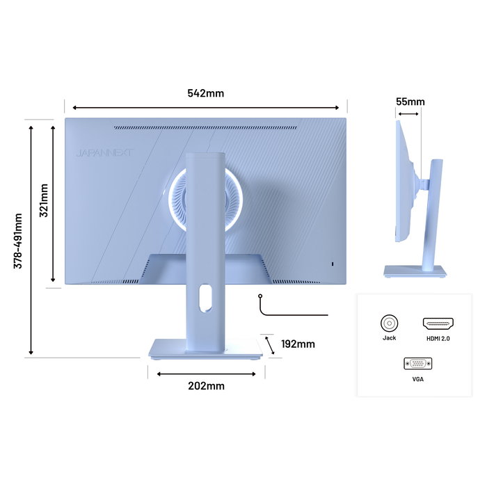 JAPANNEXT JN-I238FHD120F-HSP-BB Monitor Gaming IPS de 23.8 Pulgadas Full HD, 120Hz, 0.5ms, FreeSync, Altavoces, VESA, Ajustable, Color Azul