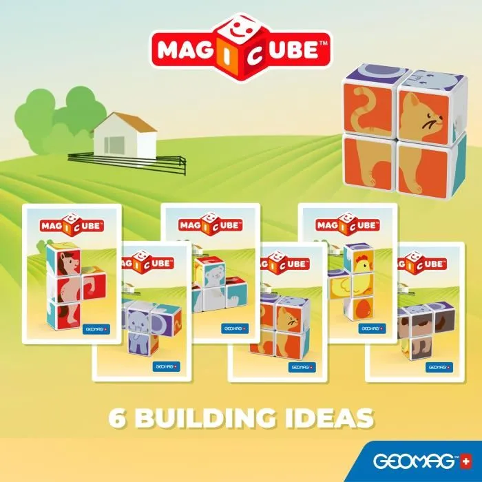 Geomag MAGICUBE Animal Friends 4 cubos, Juego de construcción magnética con cubos para niños a partir de 18 meses
