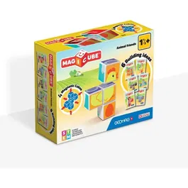Geomag MAGICUBE Animal Friends 4 cubos, Juego de construcción magnética con cubos para niños a partir de 18 meses