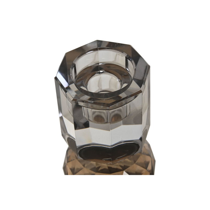DKD Home Decor Set de 2 Portavelas de Cristal Gris 7x7x14 cm