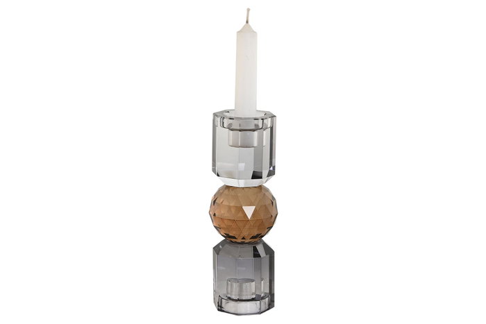 DKD Home Decor Set de 2 Portavelas de Cristal Gris 7x7x14 cm