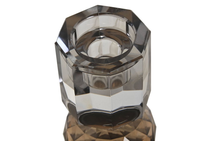 DKD Home Decor Set de 2 Portavelas de Cristal Gris 7x7x14 cm