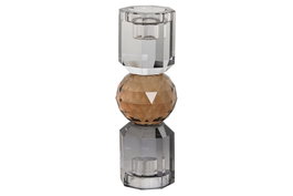 DKD Home Decor Set de 2 Portavelas de Cristal Gris 7x7x14 cm
