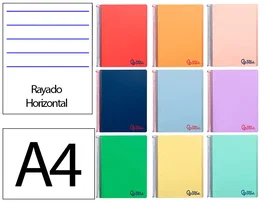 Liderpapel Micro Wonder Cuaderno Espiral A4, Tapa Plástico, 120 Hojas, 90gr, Impresión Horizontal, 5 Bandas, 4 Taladros, Colores