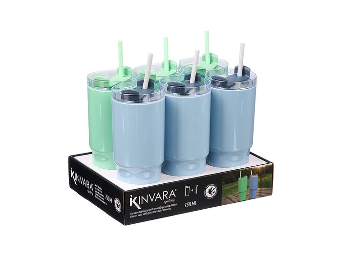 Kinvara Vaso Pajita 750 ml Surtidos Azul Verde 9 x 26 x 8.7 cm (Set de 12)