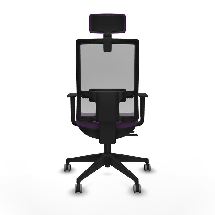 Silla de oficina Horna con mecanismo Sincro/Traslack tapizada con Tela color Morado y malla color Gris. Equipada con lumbar 1D, Brazos 1D, Cabecero 2D y Ruedas 65 mm parqué Silla de oficina Horna con mecanismo Sincro/Traslack tapizada con Tela color Morado y malla color Gris. Equipada con lumbar 1D, Brazos 1D, Cabecero 2D y Ruedas 65 mm parqué