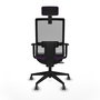 Silla de oficina Horna con mecanismo Sincro/Traslack tapizada con Tela color Morado y malla color Gris. Equipada con lumbar 1D, Brazos 1D, Cabecero 2D y Ruedas 65 mm parqué