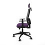Silla de oficina Horna con mecanismo Sincro/Traslack tapizada con Tela color Morado y malla color Gris. Equipada con lumbar 1D, Brazos 1D, Cabecero 2D y Ruedas 65 mm parqué