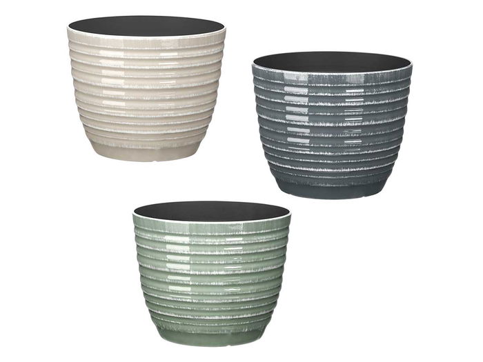 Ibergarden Maceta Rayas 20 cm, Surtido de Colores (Antracita, Gris, Verde) en Plástico PP (Set de 24)