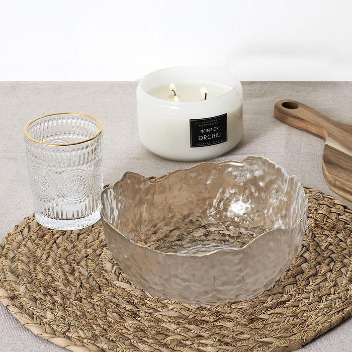 Home Deco Factory Vaso Mirage 250 Ml Vidrio Con Relieves Ribete Dorado