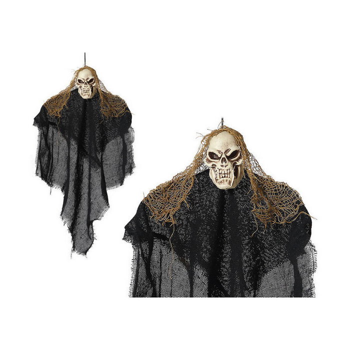 Colgante Fantasma con Capa Negra y Cabello de Paja 50 cm Colgante Fantasma con Capa Negra y Cabello de Paja 50 cm