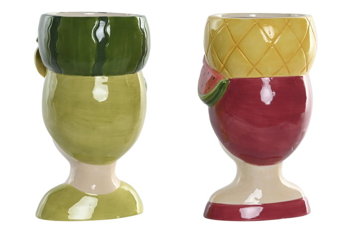 DKD Home Decor Macetero de Cerámica con Diseño de Frutas Multicolor