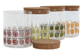 DKD Home Decor Set de 4 Botes de Borosilicato con Diseño de Fruta 700ml