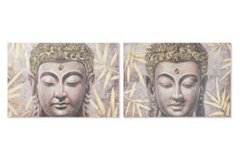 DKD Home Decor Cuadro Oriental Dorado Marron Lienzo MDF 120 x 80 x 2.8 cm (2 Unidades)