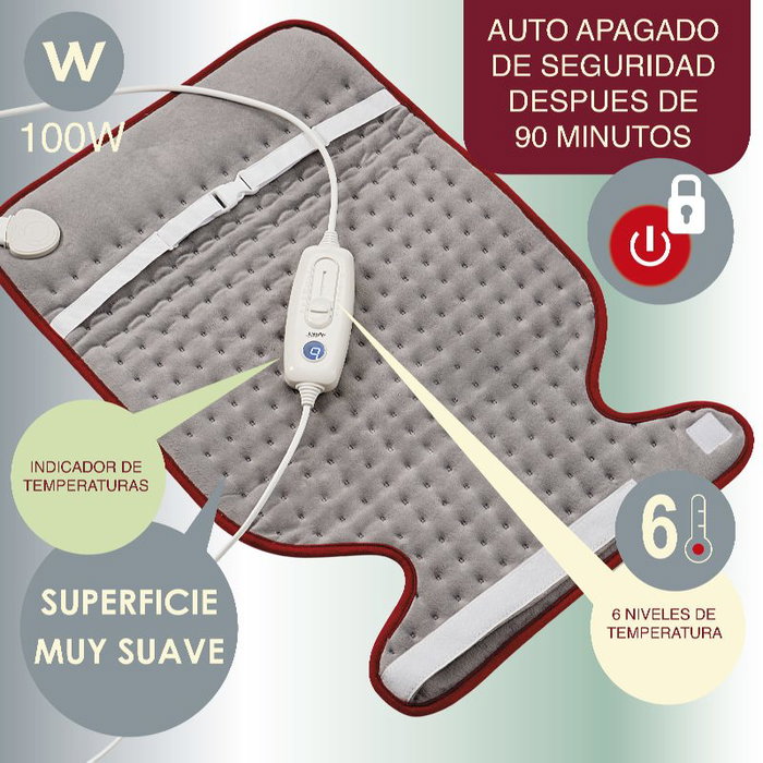 AVANT Almohada Eléctrica Cervical con Sujeción para Cuello, 63 x 42 cm, 100W, 3 Temperaturas, Almohadilla Calefactora