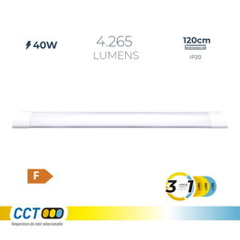 EDM Regleta LED 40W 4265 Lumen, Temperatura de Luz Variable 3000K 4000K 6500K, 3CCT, 120 cm, Blanco, IP20, Clase F, 360°