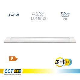 EDM Regleta LED 40W 4265 Lumen, Temperatura de Luz Variable 3000K 4000K 6500K, 3CCT, 120 cm, Blanco, IP20, Clase F, 360°
