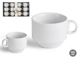 Vessia Taza Porcelana Apilable 220 ml, Blanco, 10.5x8x6.5 cm (Set de 48)