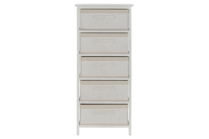 DKD Home Decor Cajonera de Bambú y Paulownia Blanca con 5 Cajones
