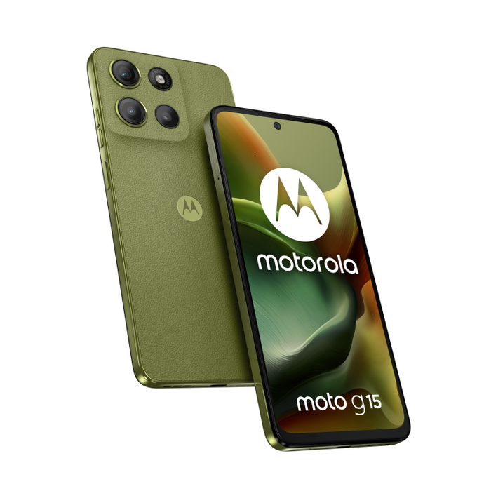Motorola moto g15 Smartphone Android 15 6.72" Pantalla FHD+ 8 GB RAM 128 GB 50 MP Cámara Doble Batería 5200 mAh Carga Rápida 4G Dual SIM Color Verde