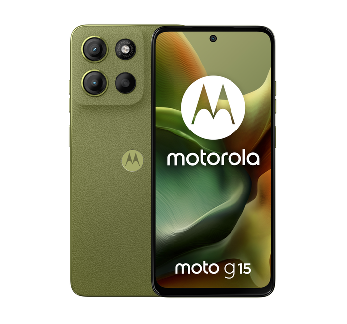 Motorola moto g15 Smartphone Android 15 6.72" Pantalla FHD+ 8 GB RAM 128 GB 50 MP Cámara Doble Batería 5200 mAh Carga Rápida 4G Dual SIM Color Verde