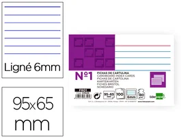 Liderpapel Ficha rayada nº1 65x95 mm 180gr, 100 unidades