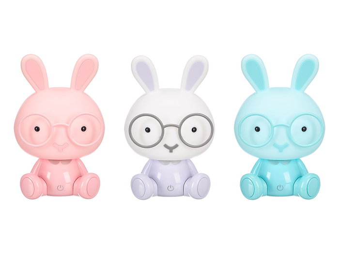 Giftdecor Lámpara Infantil Noche Quitamiedos Conejo con USB y 3 Intensidades - Color Aleatorio (Azul, Blanco o Rosa) - Dimensiones 14x22.5x13 cm (Set de 8)