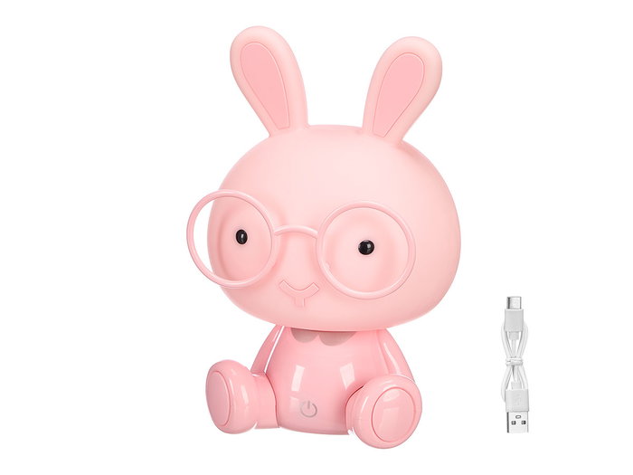 Giftdecor Lámpara Infantil Noche Quitamiedos Conejo con USB y 3 Intensidades - Color Aleatorio (Azul, Blanco o Rosa) - Dimensiones 14x22.5x13 cm (Set de 8)