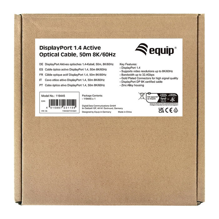 Equip Cable DisplayPort 1.4 Óptico Activo 8K 60Hz 50m