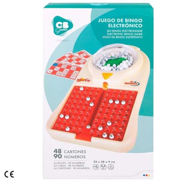 Color Baby Juego de Bingo Eléctrico con 48 Cartones, para niños 5-99 años, requiere 4 Pilas R6, Plástico y Cartón, 22x38x9 cm