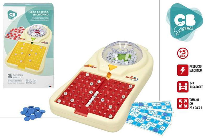 Color Baby Juego de Bingo Eléctrico con 48 Cartones, para niños 5-99 años, requiere 4 Pilas R6, Plástico y Cartón, 22x38x9 cm