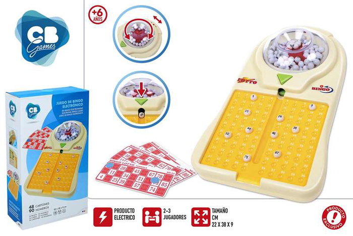 Color Baby Juego de Bingo Eléctrico con 48 Cartones, para niños 5-99 años, requiere 4 Pilas R6, Plástico y Cartón, 22x38x9 cm