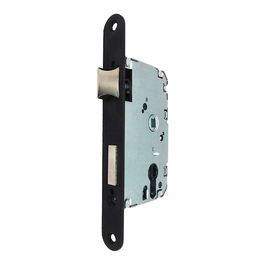 Micel Cerradura Embutir CRE03 Negra 50/47 mm para Puerta de Madera, Cilindro Perfil Europeo No Incluido, Leva L15, Cuadradillo 8 mm, Resbalón Reversible