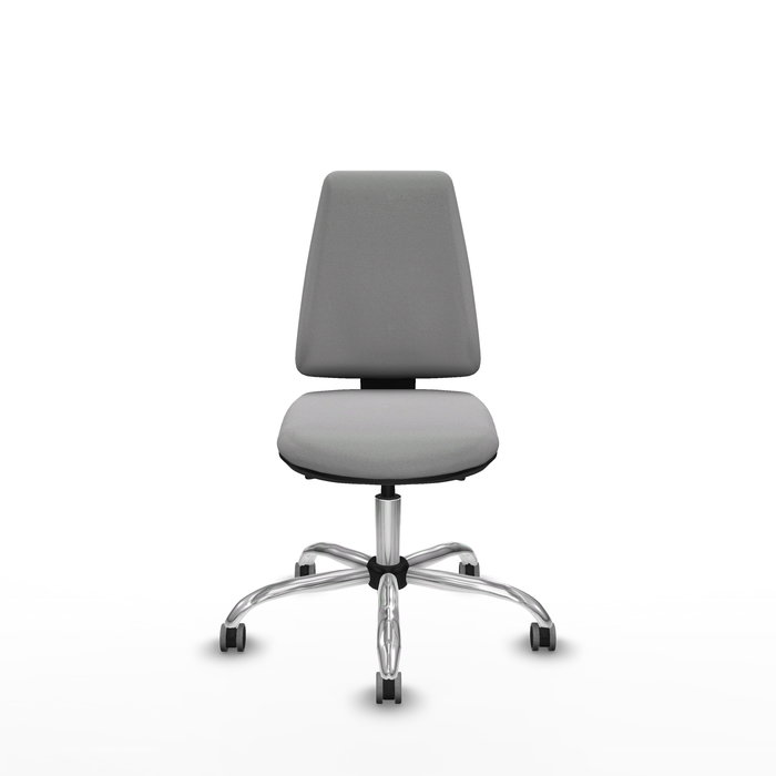 Silla de oficina Elche con mecanismo Asincro tapizada con Tela color Gris claro. Equipada con Base cromada, Sin brazos y Ruedas 65 mm parqué