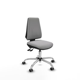 Silla de oficina Elche con mecanismo Asincro tapizada con Tela color Gris claro. Equipada con Base cromada, Sin brazos y Ruedas 65 mm parqué