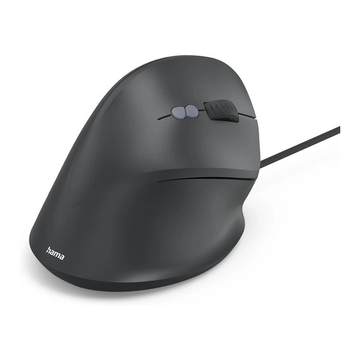 Hama ECM-500R Ratón ergonómico vertical con cable, 1800 DPI, 7 botones, Negro