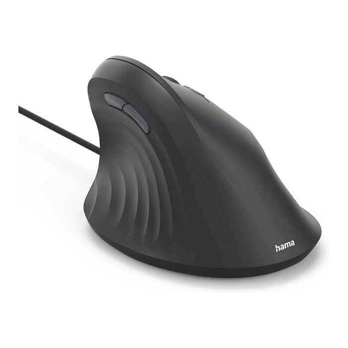 Hama ECM-500R Ratón ergonómico vertical con cable, 1800 DPI, 7 botones, Negro