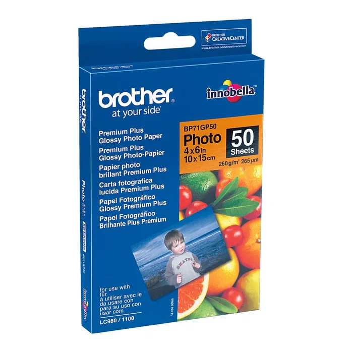 Brother BP-71GP50 Papel Fotográfico Brillante Premium 10x15 cm (102x152 mm) - 50 Hojas - 260 g/m² - Para Impresoras Brother MFC5890CN, MFCJ6510DW y Otros Modelos