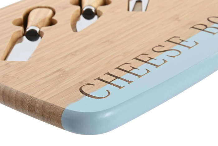DKD Home Decor Set de 4 Tablas de Cortar de Bambú e Inox para Queso, Surtido de Colores