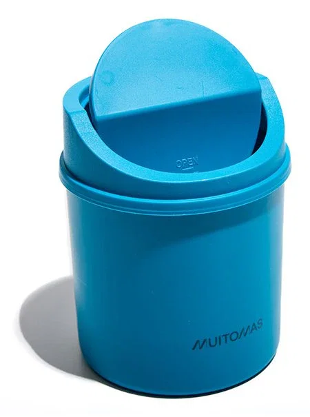 Muitomas DESKBINBL Papelera de Escritorio Redonda Plástica con Tapa Manual - Color Azul