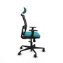 Silla de oficina Yunquera con mecanismo Sincro tapizada con Tela color Turquesa y malla color Negro. Equipada con lumbar 1D, Brazos 1D, Cabecero 1D y Ruedas 65mm nailon