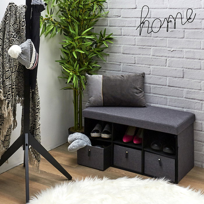 Home Deco Factory Banco Zapatero Plegable Gris Oscuro con 3 Cajones y Compartimentos 76x38x38 cm