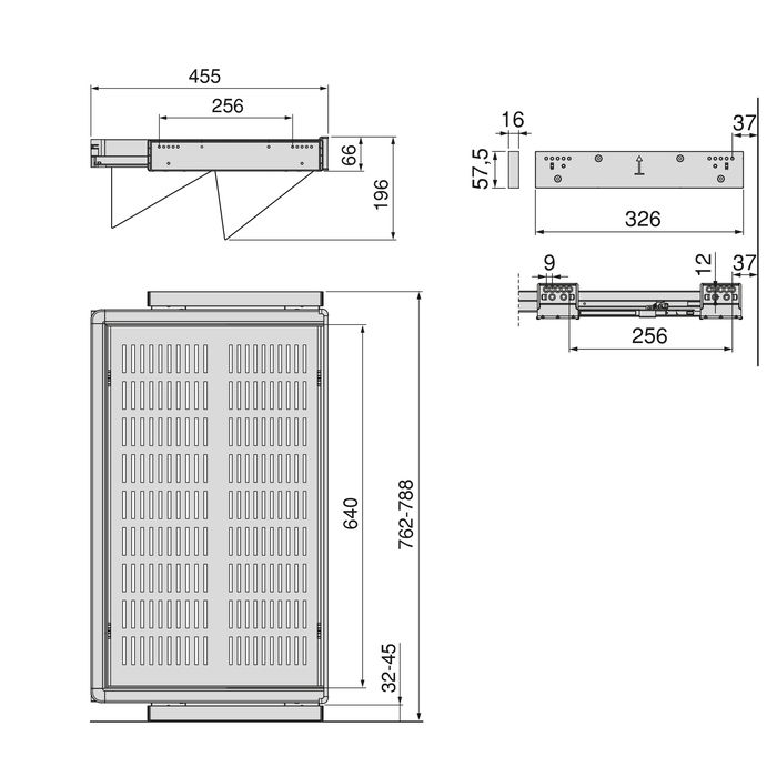 Emuca Kit de cajón zapatero extraíble para armarios Quartz, regulable, módulo 800mm, Acero, aluminio y plástico, Titanio